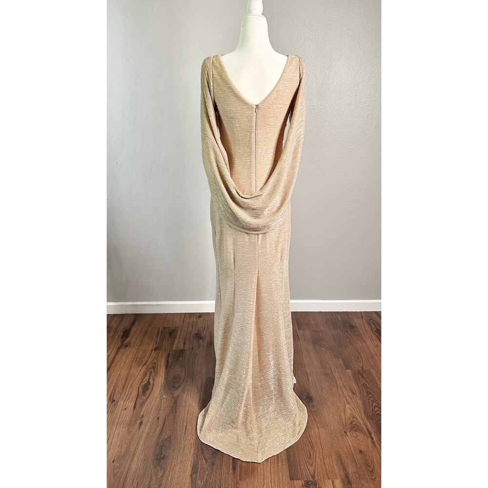 Betsy & Adam Cape Sleeve Gold + Silver Metallic Floor Length Gown women’s 4p - Picture 8 of 11
